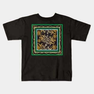 Gold floral pattern, goose foot, beads Kids T-Shirt